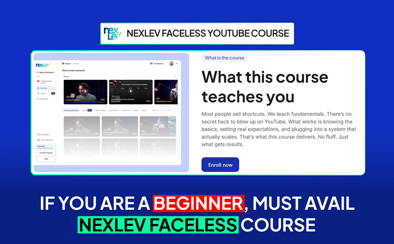 If you are a beginner, must avail Nexlev Faceless Course