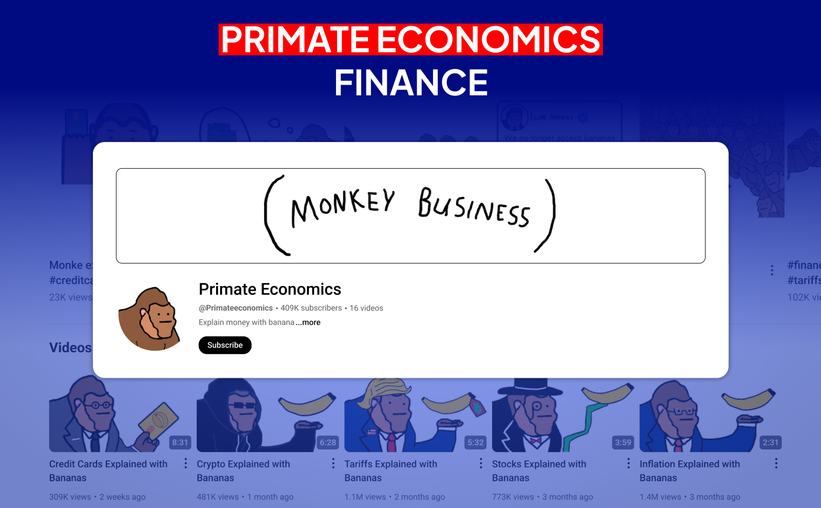 Primate economics - finance - Faceless YouTube Channel Profitable