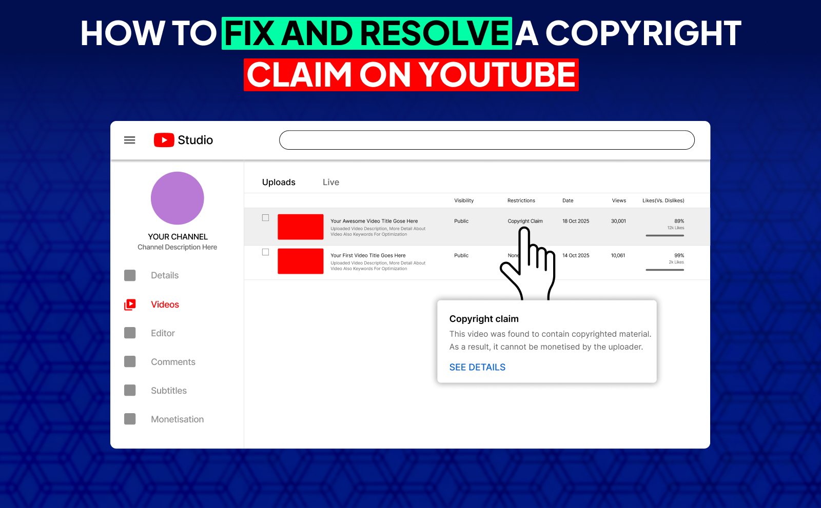 How to fix and resolve a copyright claim on Youtube - YouTube Copyright Claim