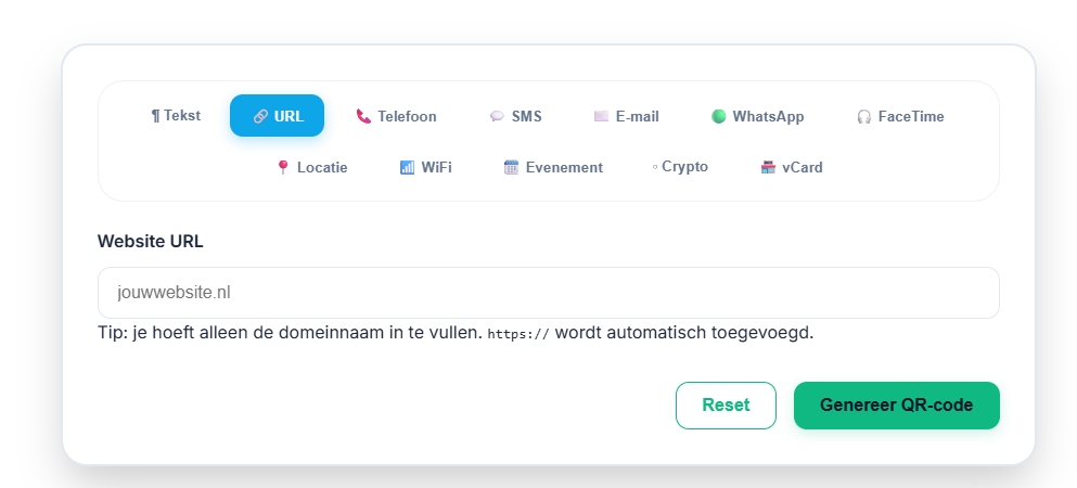screenshot van de gratis QR generator van QRstudio.nl