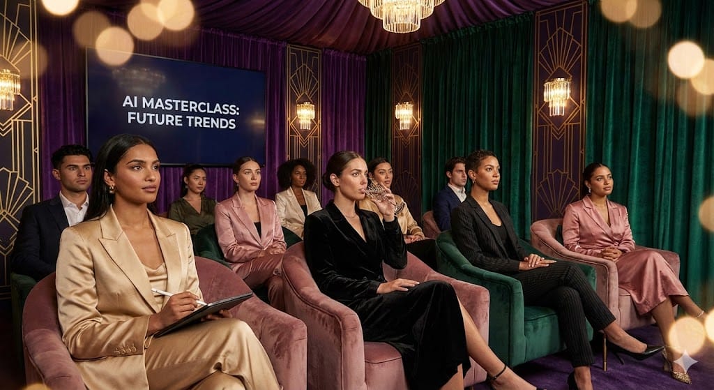 AI masterclass - students paying attention in a nice setting -theatre like