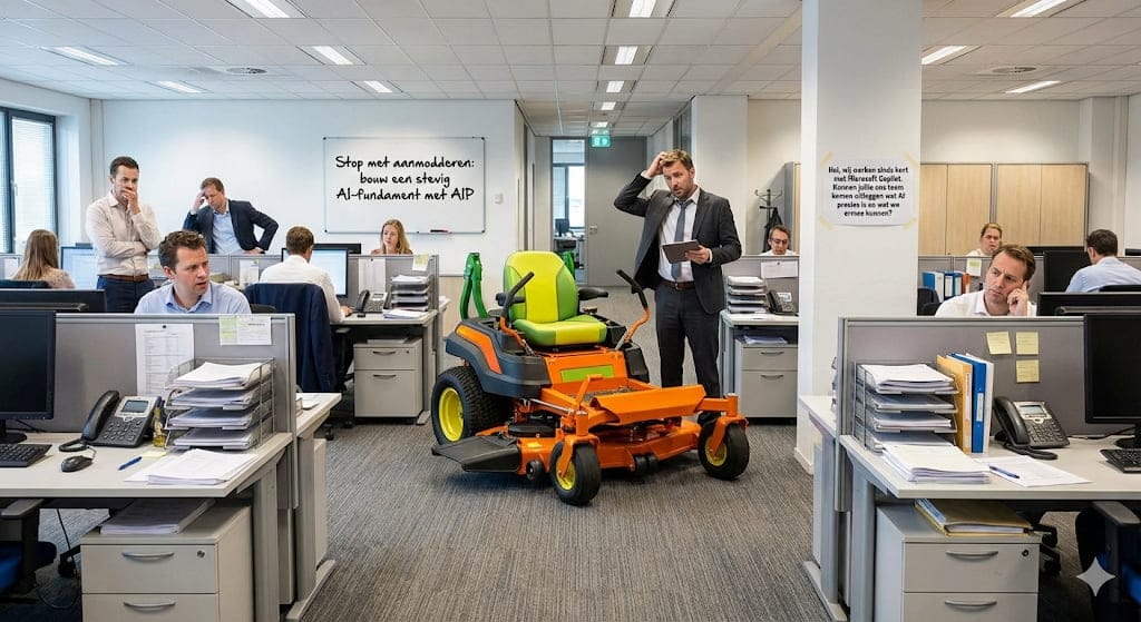 grasmaaier in kantoor die verkeerde AI tools symboliseert