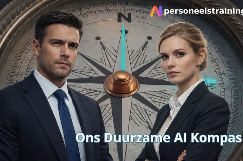 man en vrouw staan voor kompas, symbool voor AI kompas van AI Personeelstraining