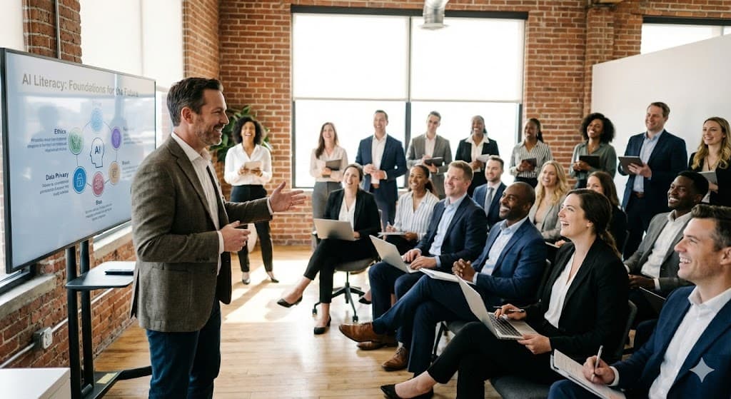 AI trainer in volle klas - ai generated