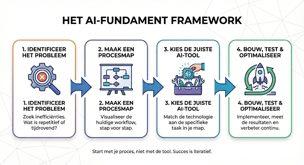het AI fundament framework in 4 stappen uitgelegd - infographic