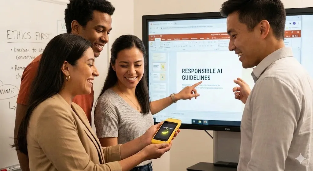 happy people during ai workshop in from of whiteboard