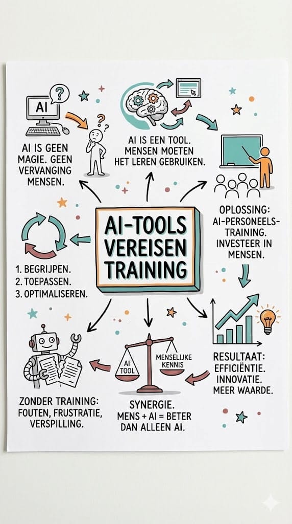 Sketchnote in Dutch on AI tools and training in Artificial Intelligence