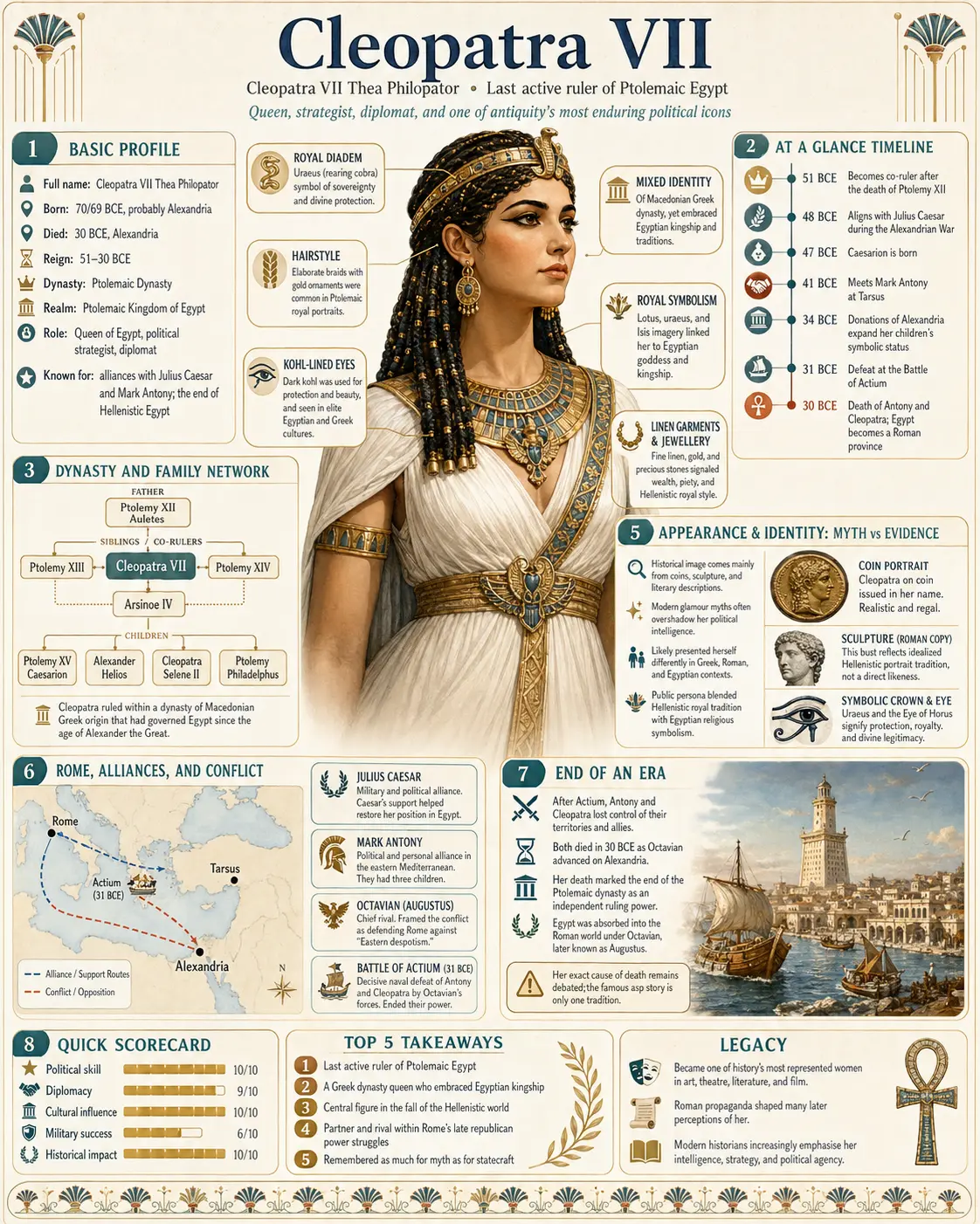 Cleopatra VII infographic in detail gemaakt met ChatGPT images 2.0