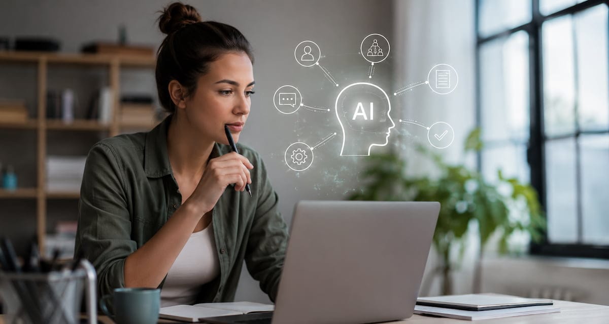 vrouw op laptop met perfect prompt van ai personeelstraining