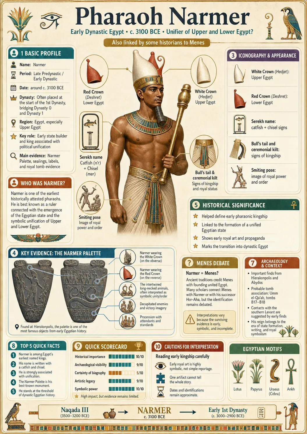 Faraoh Narmer - zoals weergegeven op de Pharaoh Archive