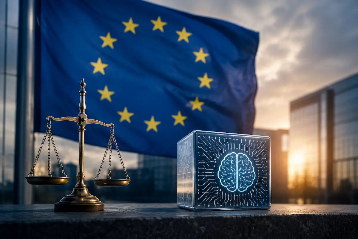 EU AI Act augustus 2026 - eu flag and brain in form of cube