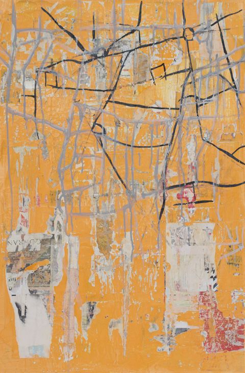 Collate 1, orange, mixed media on canvas, 90x60cm