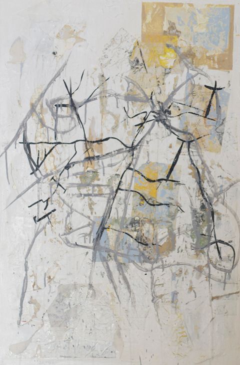 Collate 2, white, mixed media on canvas, 90x60cm