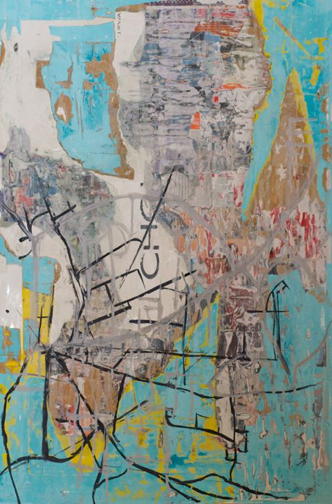 Collate 3, blue, mixed media on canvas, 90x60cm