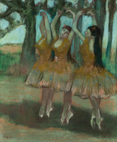 Edgar Degas: La Danse Grecque (Dancing Ballerinas), 1885-90. Pastel on joined paper laid down on board, 580 x 490 mm. On loan from the Honorable Earle I. Mack Collection