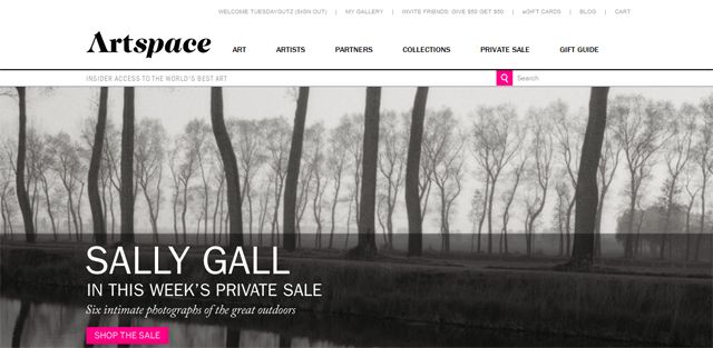 Screen shot of the Artspace website Screen shot of the Artspace website
