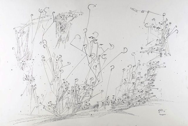 Martha Zuik: Navegando/Sailing. Tinta sobre papel / Ink on paper 2003. 70 x 100 cm. / 27.55 x 39.37 in. © Martha Zuik