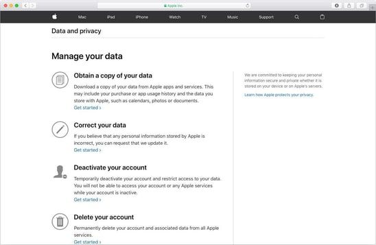 صفحهی اطلاعات و حریم خصوصی Apple ID