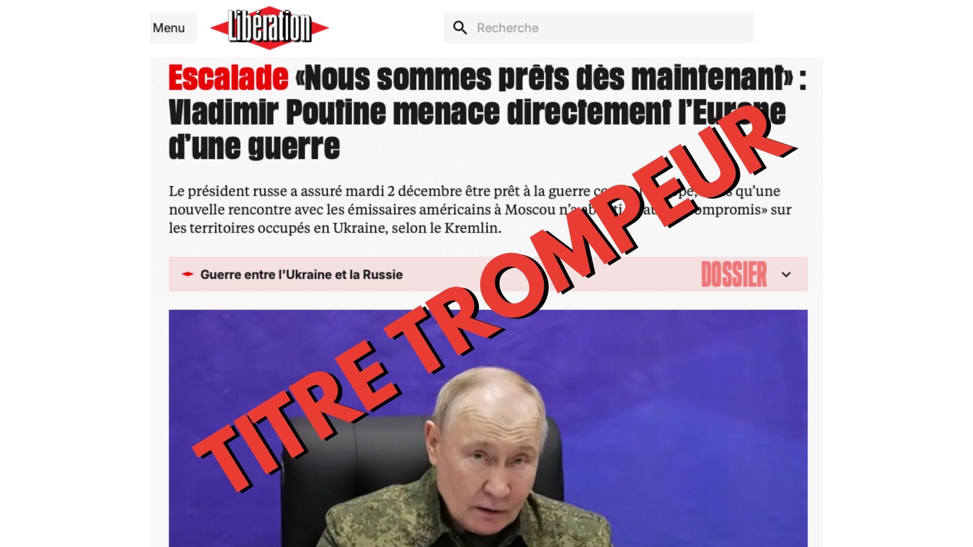 Fact-Checking - Non, Poutine n’a pas menacé l’Europe : autopsie d’une intox médiatique.