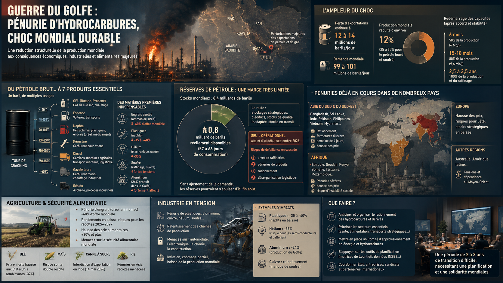 Guerre du Golfe, réduction de la production de pétrole et de gaz et conséquences mondiales à court et moyen termes